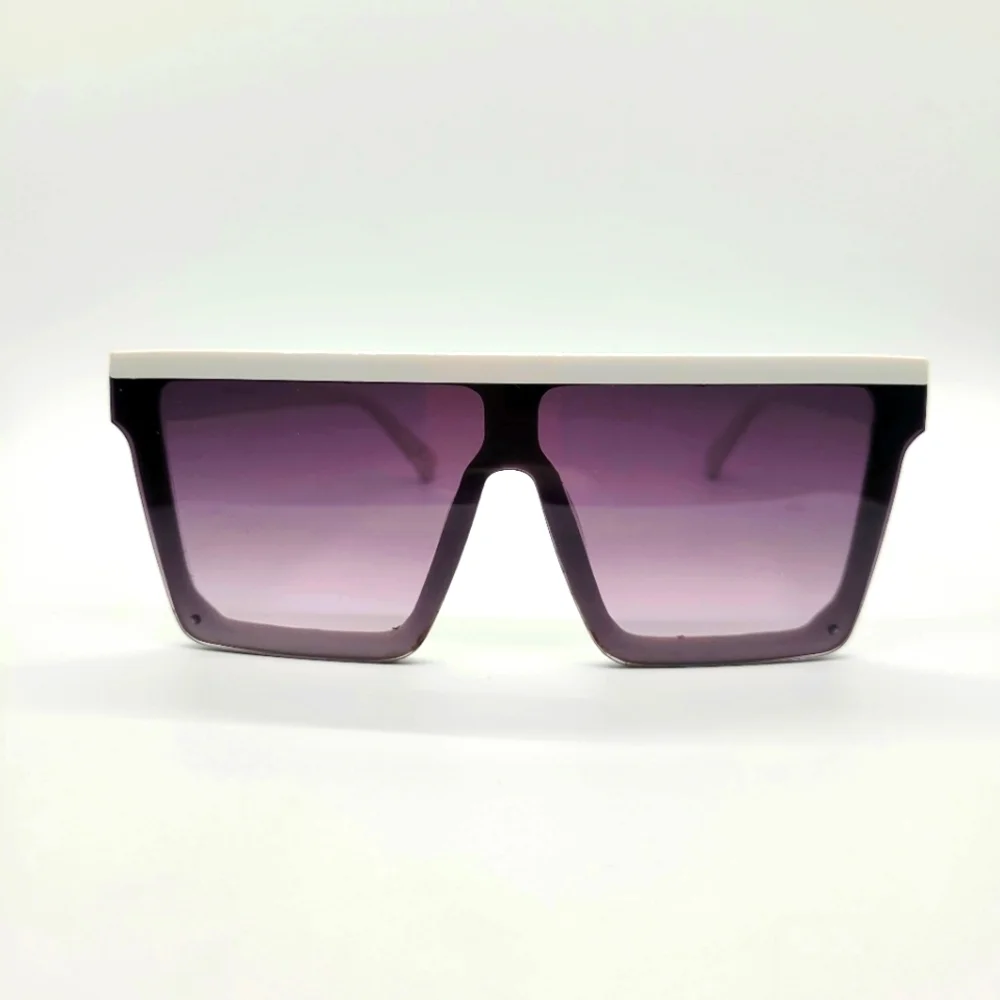 New White Large-Frame Gradient Grey Square Sunglasses Women